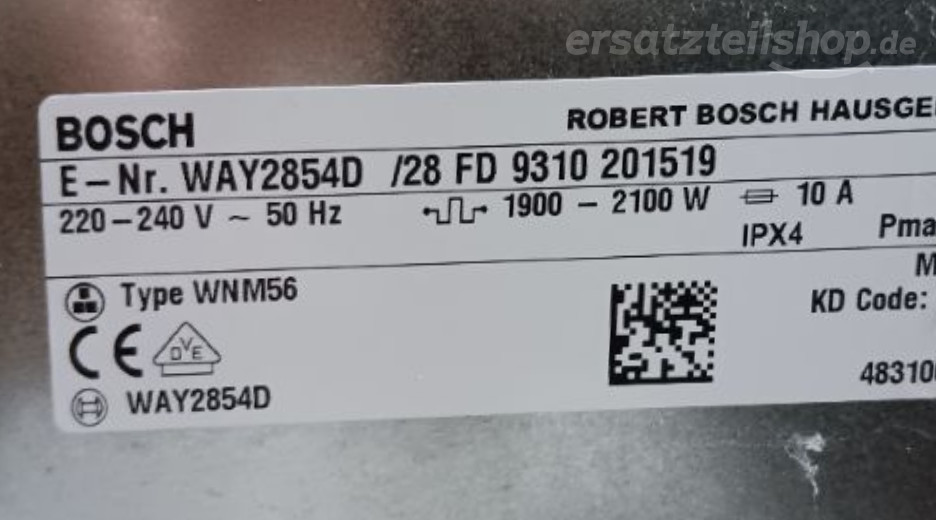 Typenschild Bosch WAY2854D/28