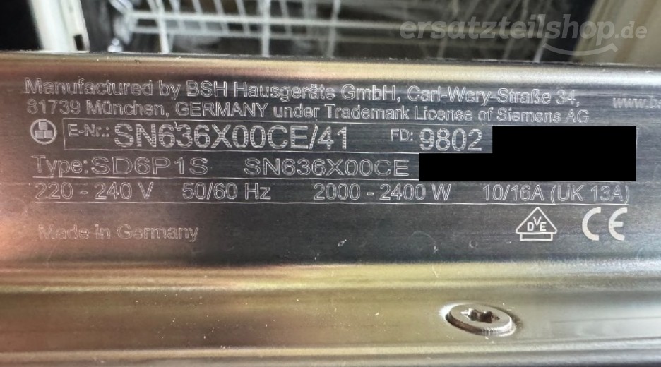 Typenschild Siemens SN636X00CE/41