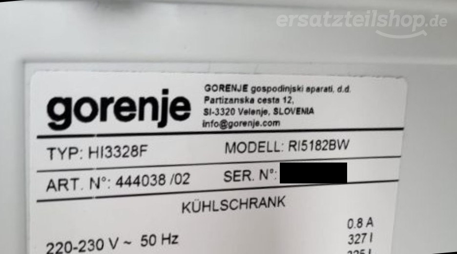 Typenschild Gorenje RI5182BW 444038