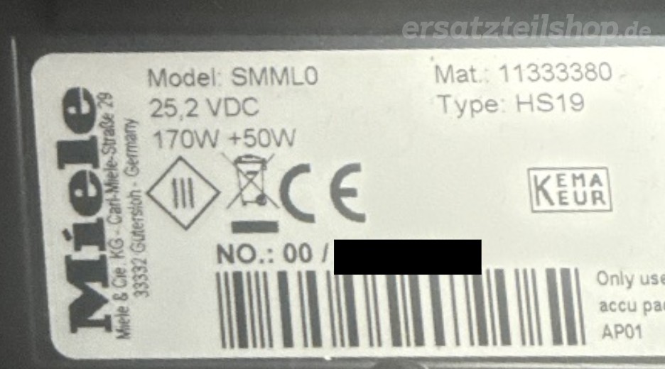 Typenschild Miele TRIFLEX HX1 SMML0 SMML0