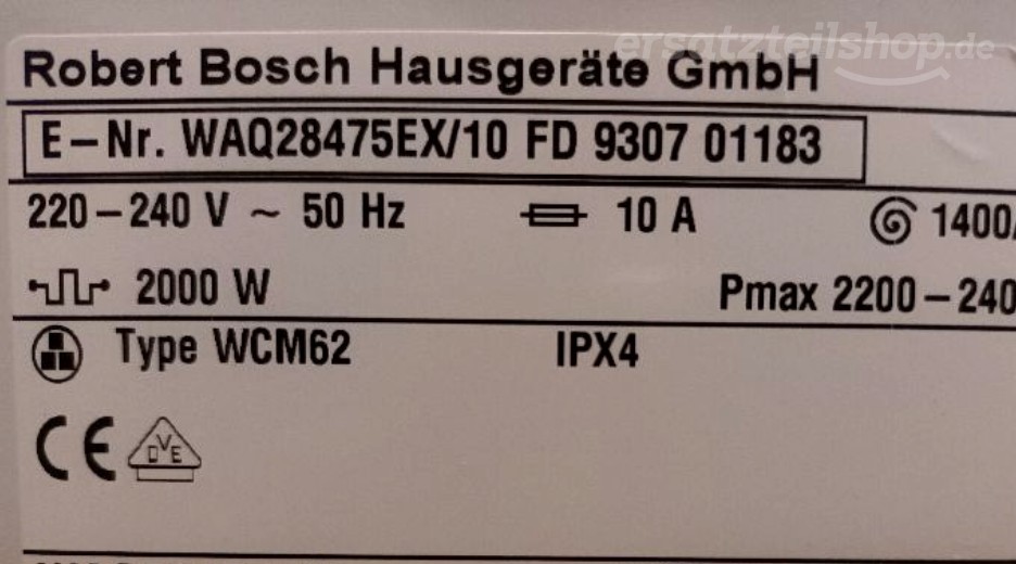 Typenschild Bosch WAQ28475EX/10