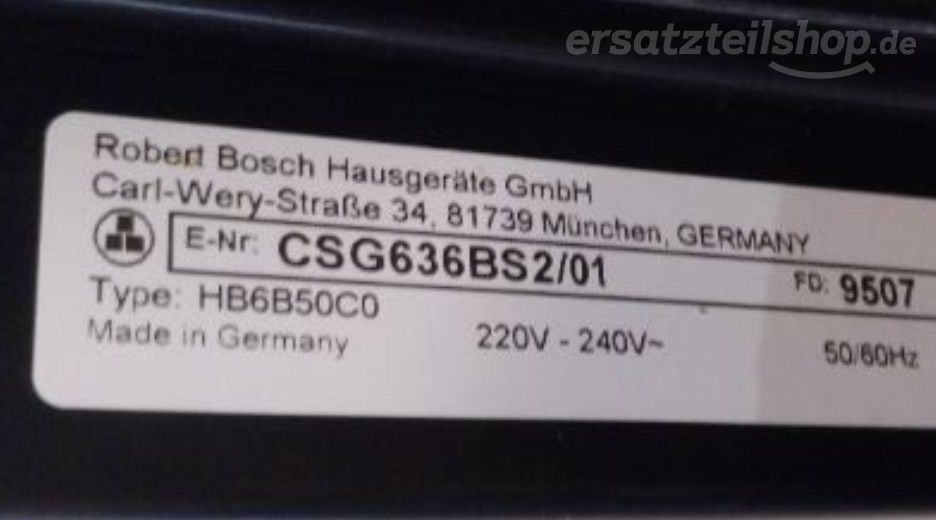 Typenschild Bosch  CSG636BS2/01