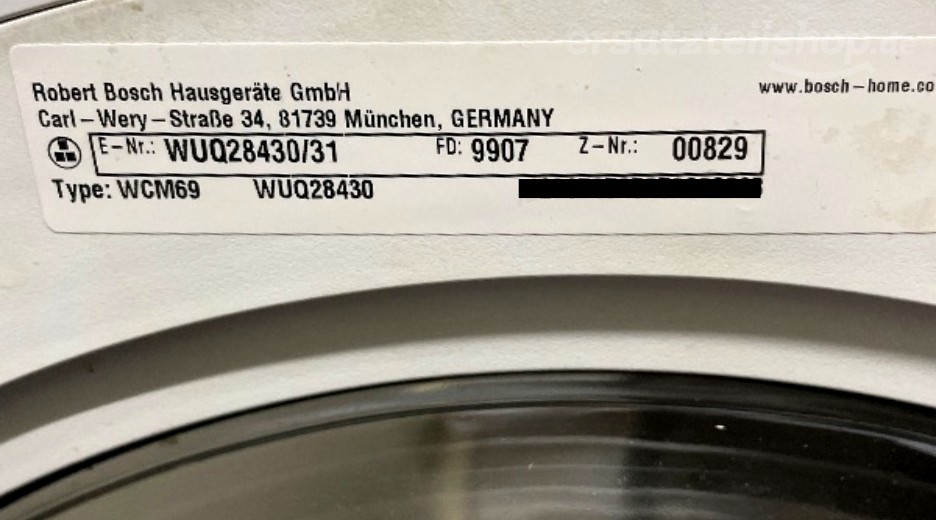 Typenschild Bosch WUQ28430/31