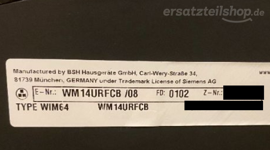 Typenschild Siemens WM14URFCB/08