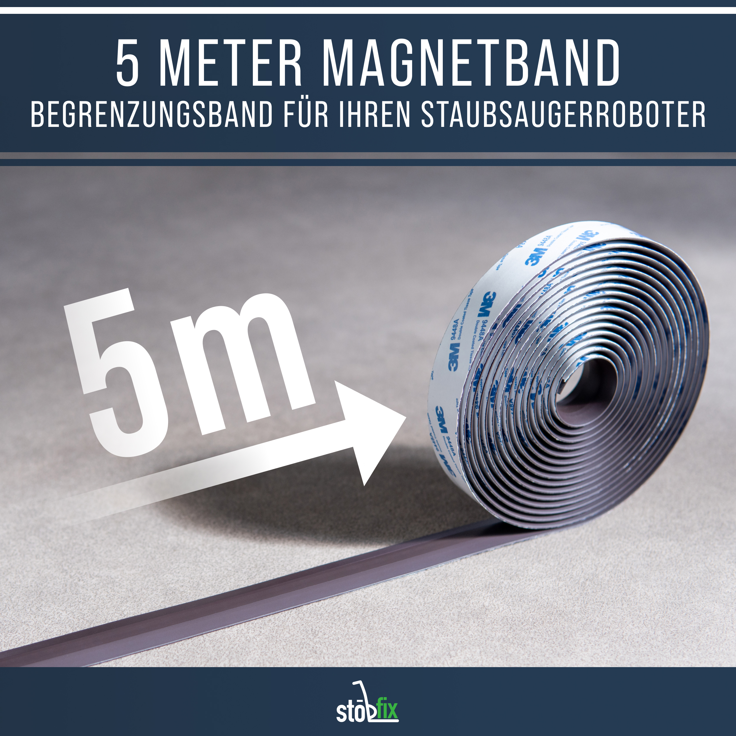 Magnetband Saugroboter - [5 Meter] - Begrenzungsstreifen für Staubsauger Roboter - vorinstalliertes Klebeband doppelseitig von 3M  