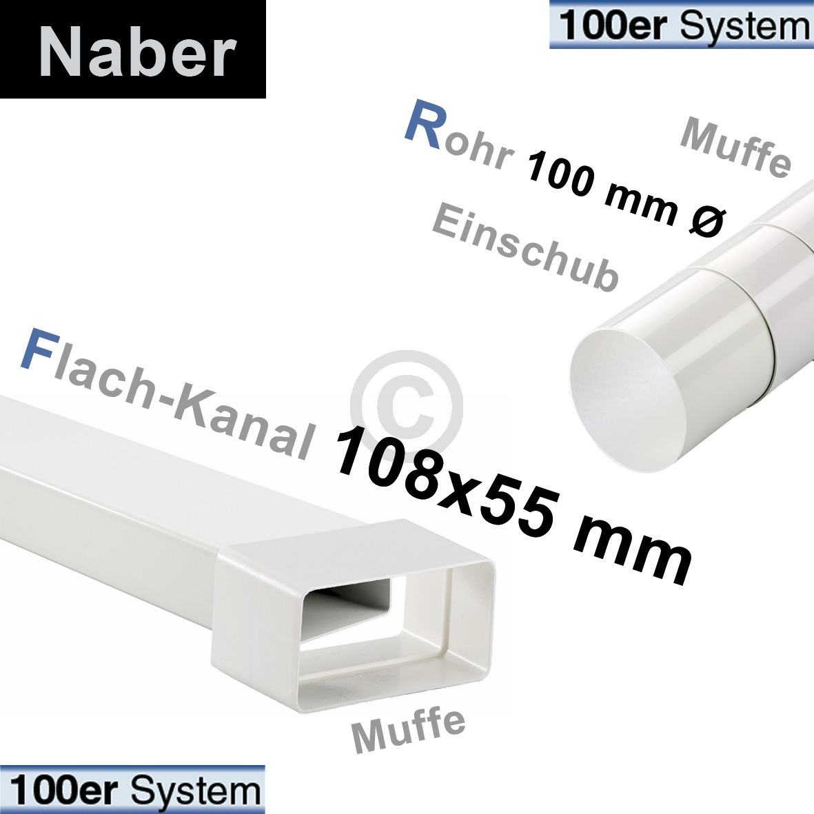 Kanal 100erF Naber 1m, 108x55mm mit Muffe 4011005