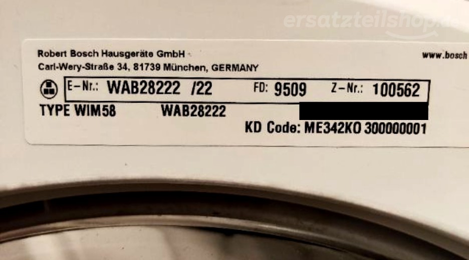 Typenschild Bosch WAB28222/22