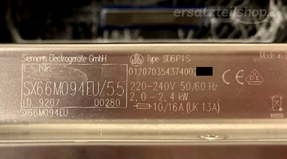 Typenschild Siemens SX66M094EU/55