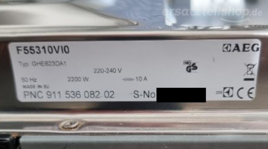 Typenschild AEG F55310VI0 91153608202