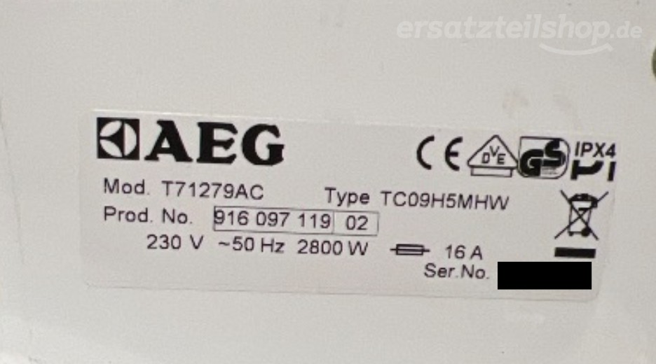 Typenschild AEG T71279AC 91609711902