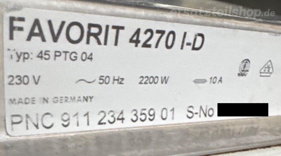 Typenschild AEG FAV4270ID 91123435901