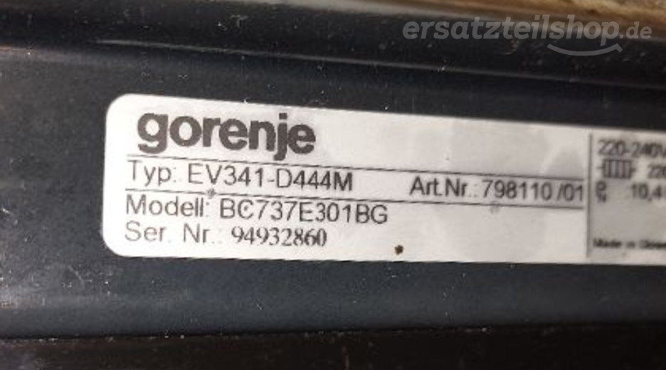 Typenschild Gorenje BC737E301BG 798110