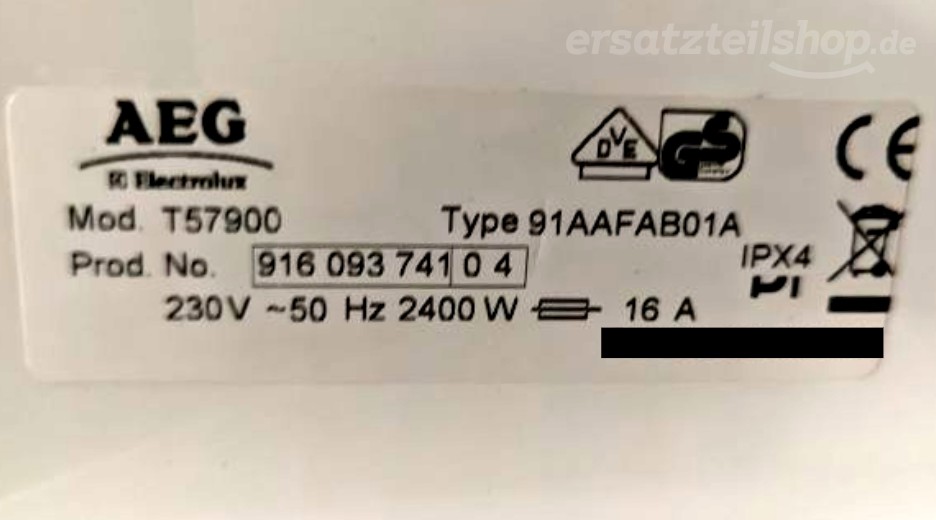 Typenschild AEG T57900 91609374104