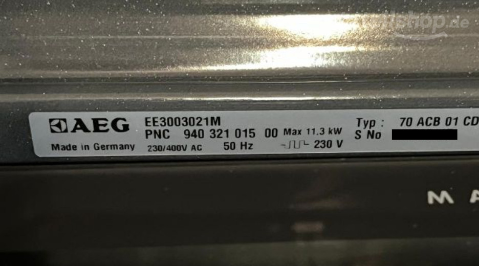 Typenschild AEG EE3003021M 94032101500