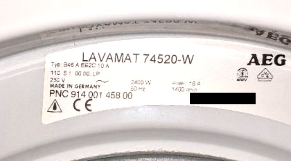 Typenschild AEG LAV74520-W 91400145800