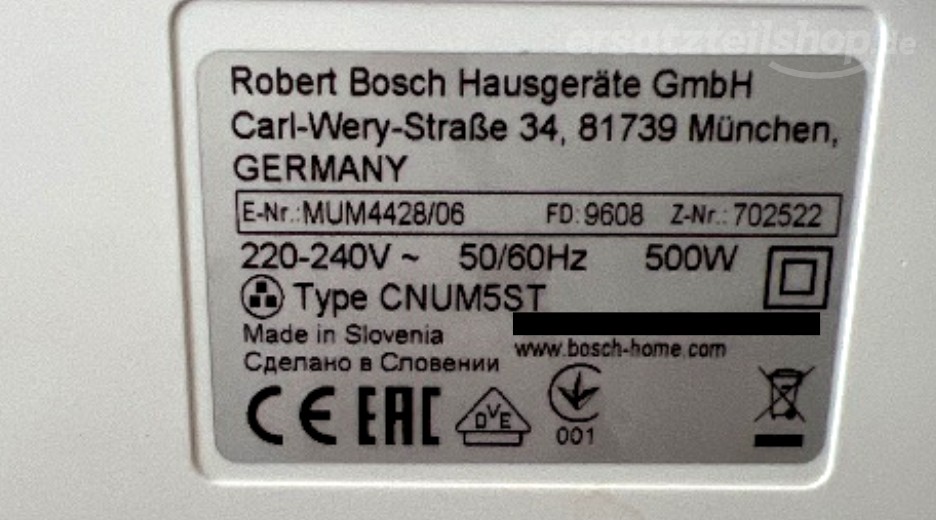 Typenschild Bosch MUM4428/06