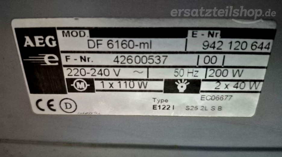 Typenschild AEG DF6160-ML 94212064400