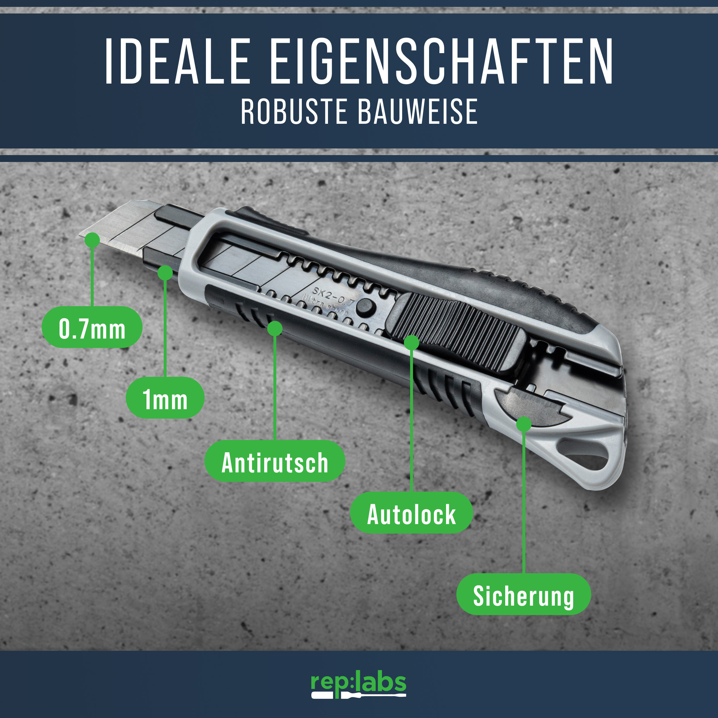 Profi Cuttermesser 18mm mit Abbrechklinge - Antirutsch- u. Autolockfunktion