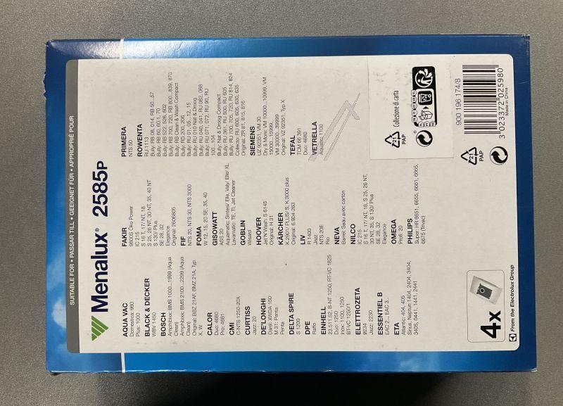 Filterbeutel Electrolux 9001961748 Menalux 2585P für Kesselsauger 4Stk