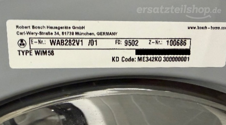 Typenschild Bosch WAB282V1/01