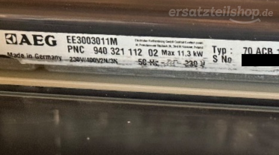 Typenschild AEG EE3003011M 94032111202