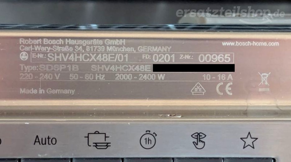 Typenschild Bosch SHV4HCX48E/01