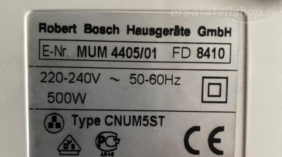 Ersatzteile Bosch MUM4405/01 Typenschild Bosch MUM4405/01