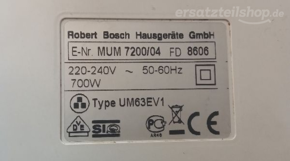 Typenschild Bosch MUM7200/04