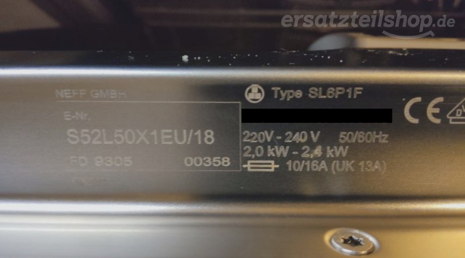 Typenschild Neff S52L50X1EU/18
