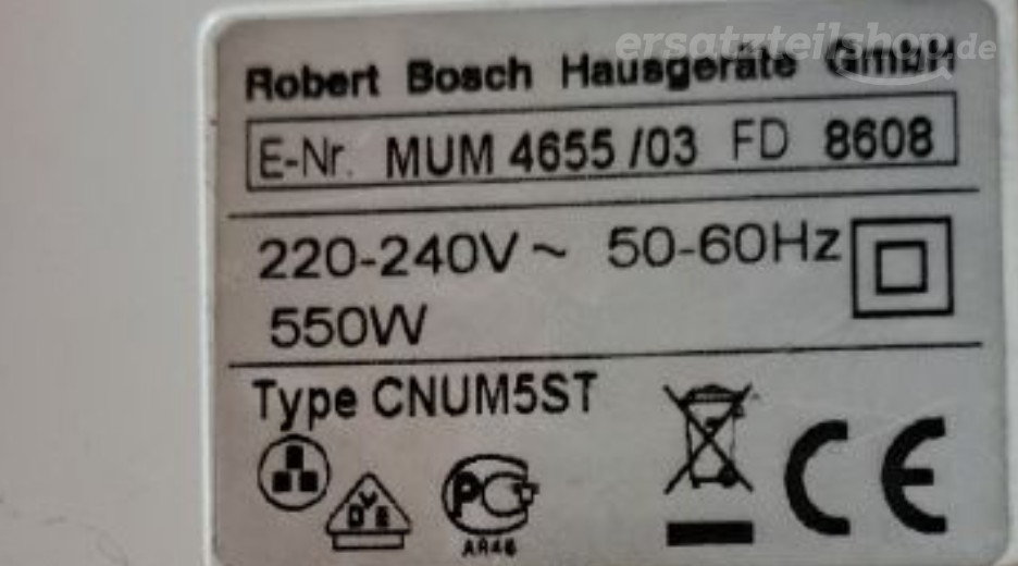Typenschild Bosch ProfiMixx 46 MUM4655/03