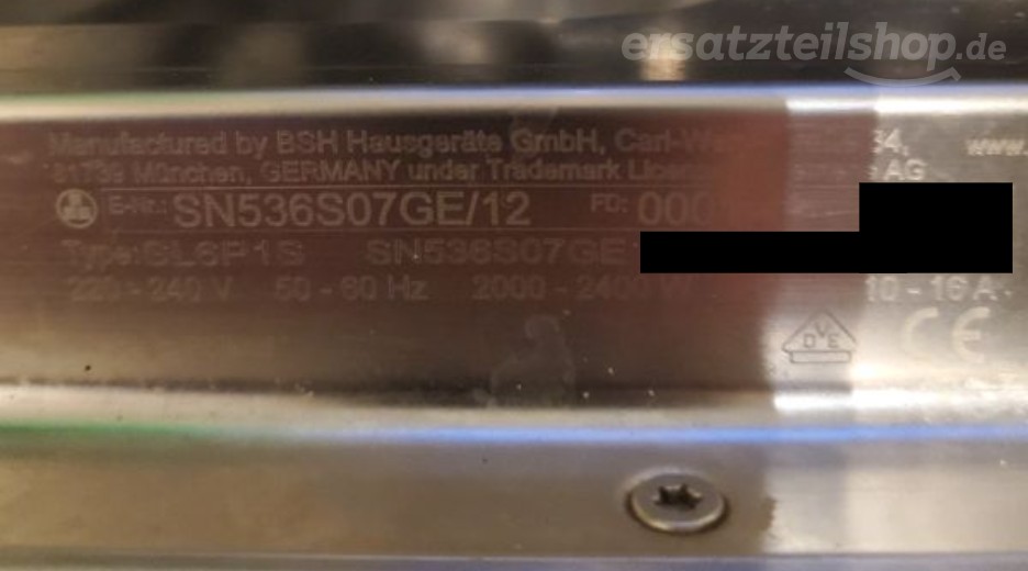 Typenschild Siemens SN536S07GE/12