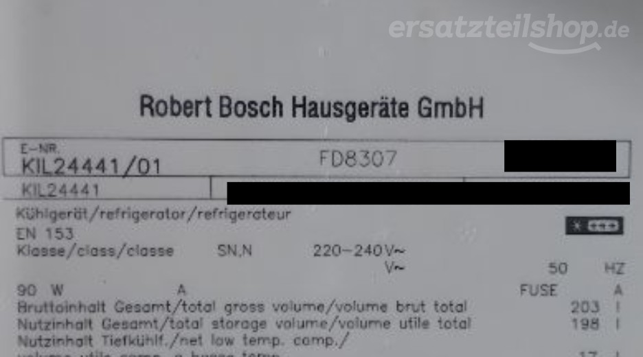 Typenschild Bosch KIL24441/01