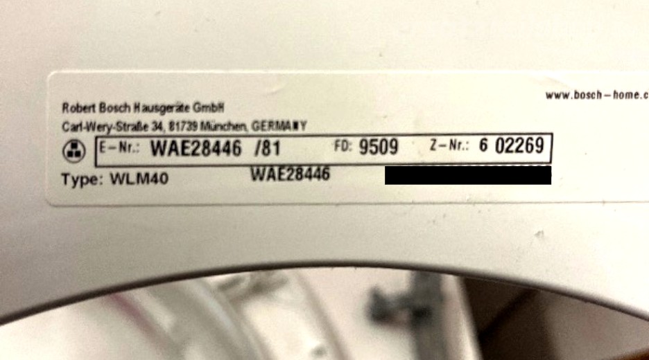 Typenschild Bosch WAE28446/81