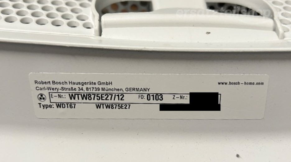 Typenschild Bosch S5281 H.E.P.A. WTW875E27/12