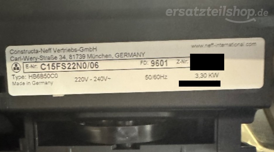 Typenschild Neff C15FS22N0/06