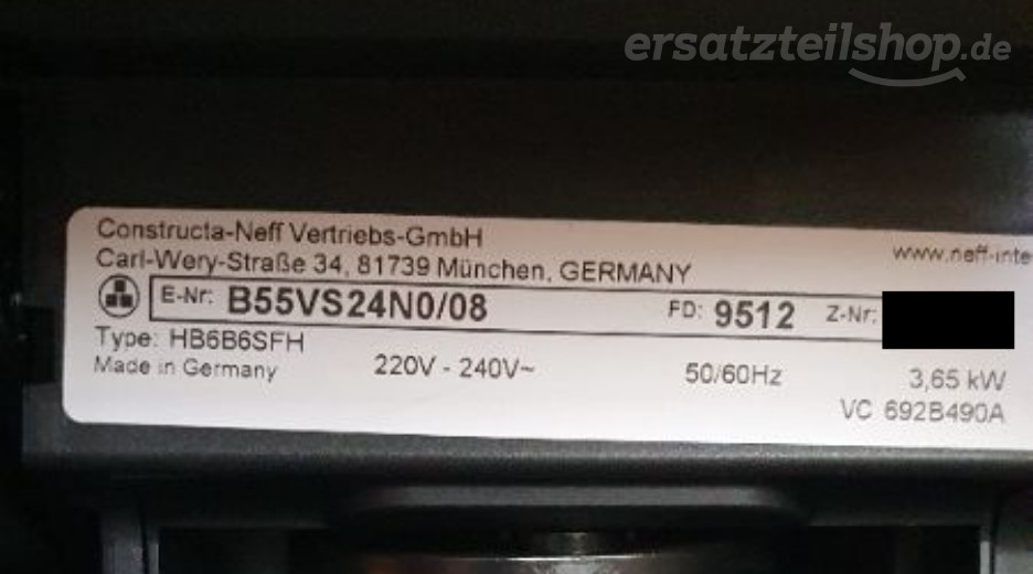 Typenschild Neff B55VS24N0/08