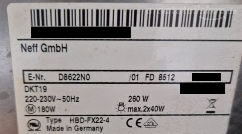 Typenschild Neff D8622N0/01