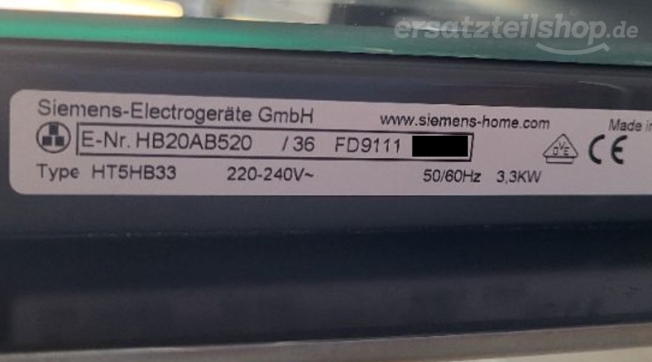Typenschild Siemens HB20AB520/36
