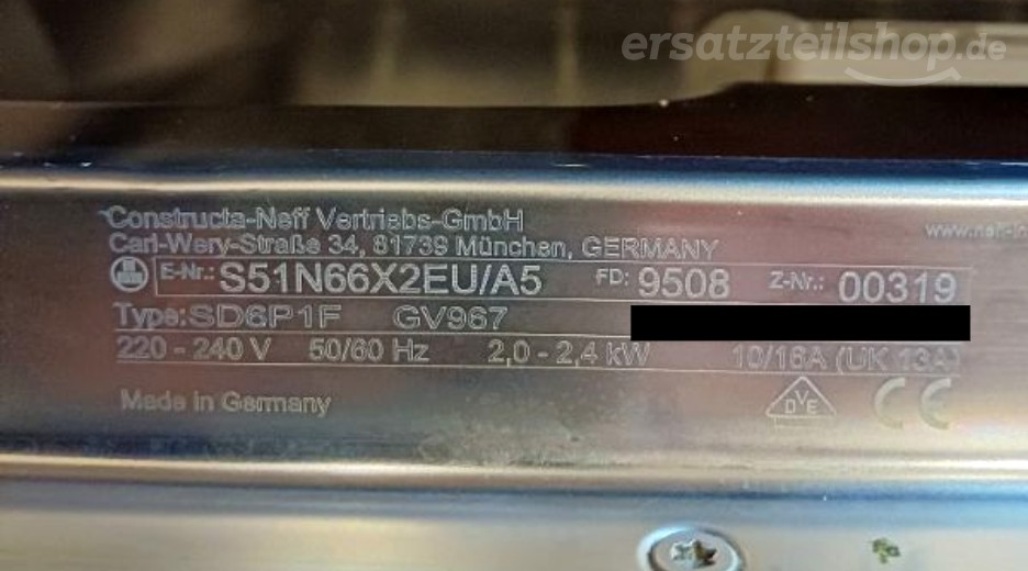 Typenschild Neff S51N66X2EU/A5