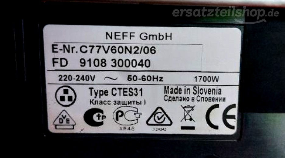 Typenschild Neff C77V60N2/06
