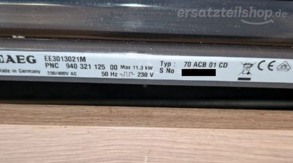 Typenschild AEG EE3013021M 94032112500