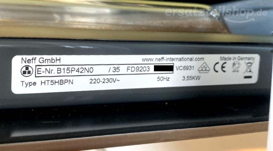 Typenschild Neff B15P42N0/35