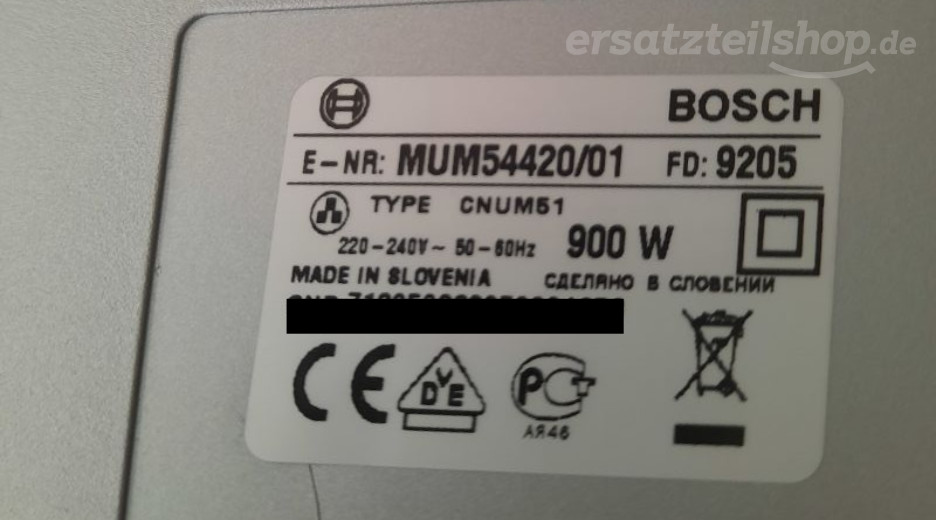 Typenschild Bosch MUM54420/01