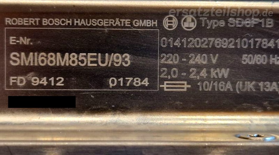 Typenschild Bosch SMI68M85EU/93
