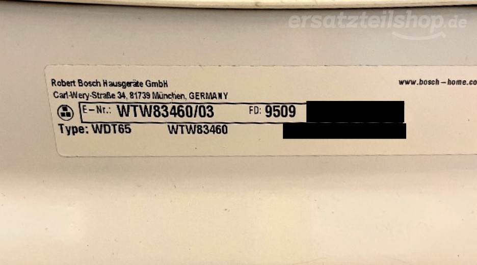Typenschild Bosch WTW83460/03