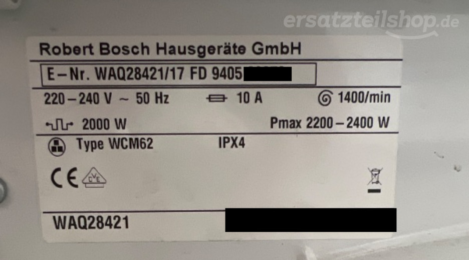 Typenschild Bosch WAQ28421/17