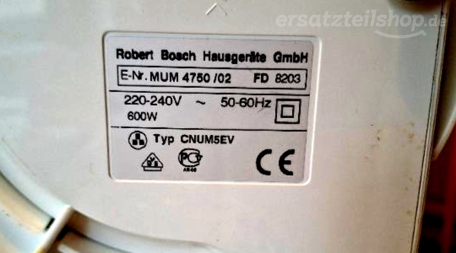 Typenschild Bosch ProfiMixx 47 microtronic MUM4750/02