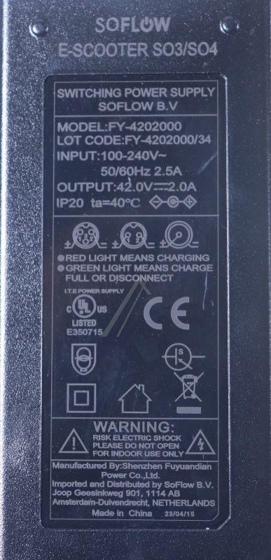 Ladegerät SoFlow 800.211.05 42V 2A für E-Scooter SO3 SO3 PRO SO4
