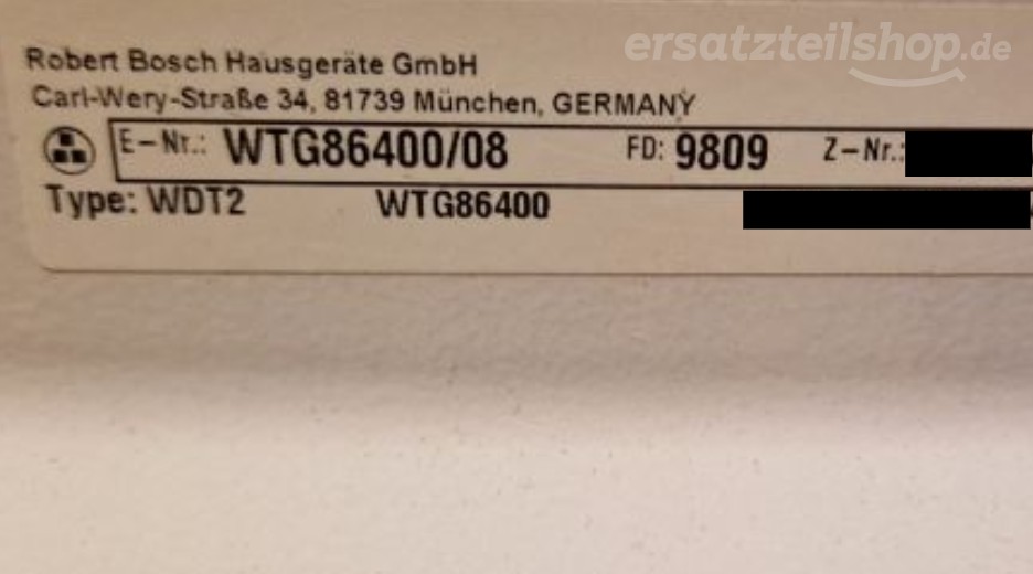 Typenschild Bosch WTG86400/08