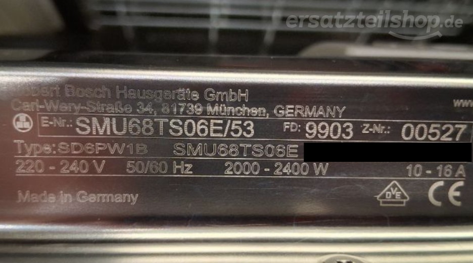 Typenschild Bosch SMU68TS06E/53